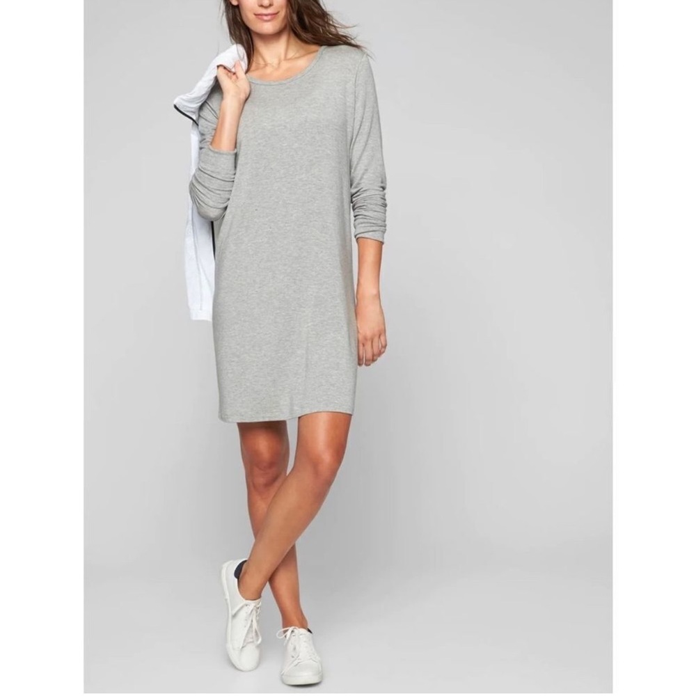 ATHLETA CROSSOVER HEATHER GREY LIGHTWEIGHT KNIT DRESS, CUTOUT BACK, size medium